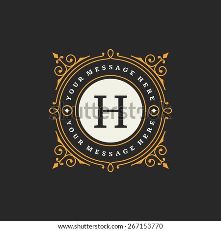 Flourishes calligraphic monogram emblem template. Luxury elegant frame ornament line logo design vector illustration. Good for Royal sign, Restaurant, Boutique, Cafe, Hotel, Heraldic, Jewelry, Fashion