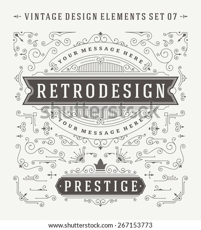 Vintage Vector Swirls Ornaments Decorations Design Elements. Flourishes calligraphic combinations retro design for Invitations, Posters, Badges, Logotypes and other design.