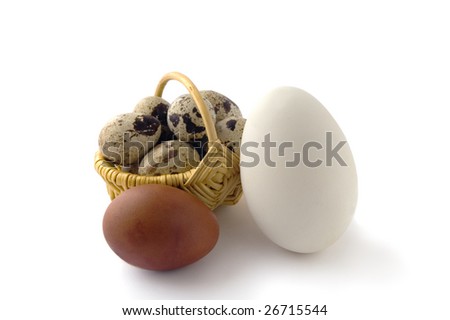 Has sung eggs in a basket, on a white background Royalty-Free Stock Photo #26715544