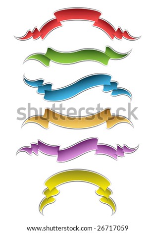 Set of 6 blank ribbons. Easy to change colors (Vector)