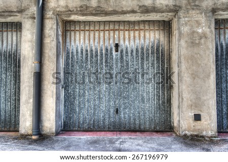 metal door of a garage in hdr tone mapping effect