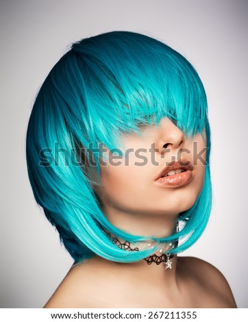 Portrait of a punk girl with blue hair