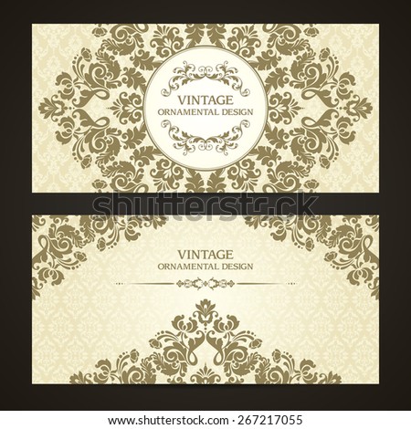 Vintage set of template ornamental borders and patterned background. Elegant lace wedding invitation design, Greeting Card, banner