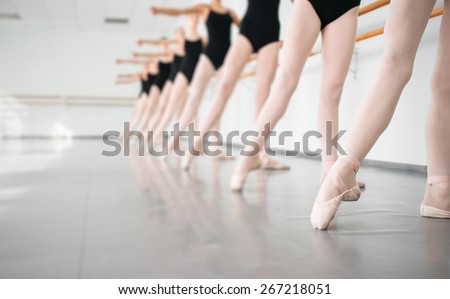 legs of young dancers ballerinas in class classical dance, ballet Royalty-Free Stock Photo #267218051