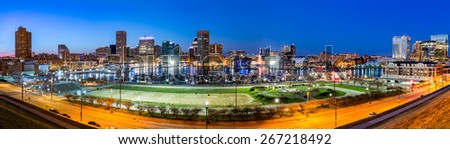 Baltimore skyline panorama at dusk, as viewed from Federal Hill