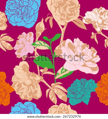 Vector illustration of  rose seamless pattern for retro wallpapers