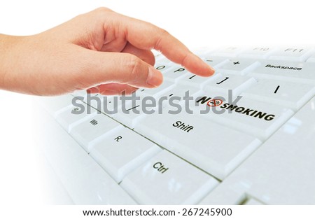 no smoking concept.Fingers are pressed on the No smoking keyboard.