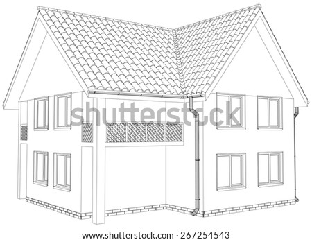 Sketch outline house on the white background. EPS 10. Illustration created of 3d.