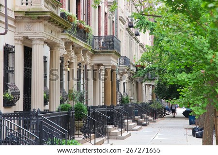 New York City, United States - old townhouses in Upper West Side neighborhood in Manhattan. Royalty-Free Stock Photo #267271655