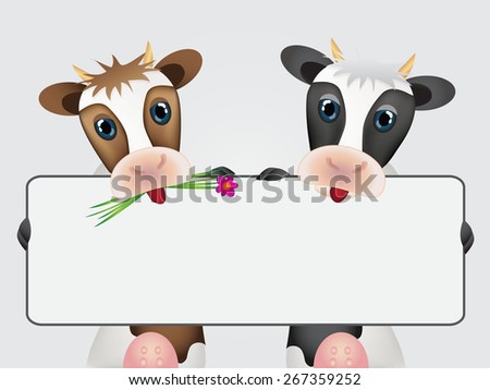 Two cute cows with white board
