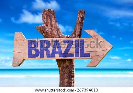 Brazil wooden sign with beach background