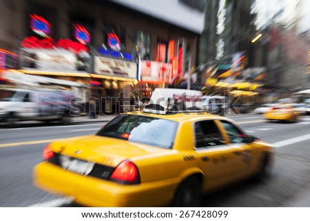 Taxi cab in New York. Motion