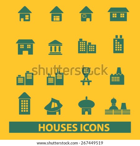 houses, buildings, real estate isolated web icons, signs, illustrations concept design set, vector