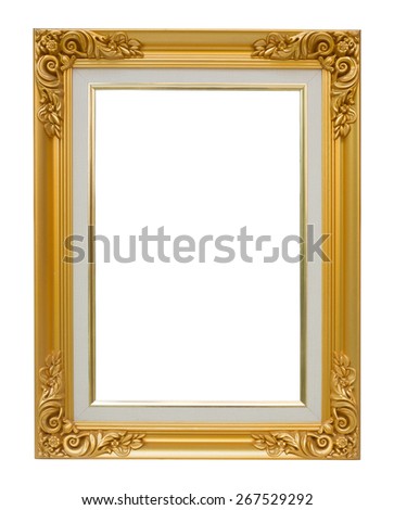 The antique gold vintage frame luxury isolated white background.