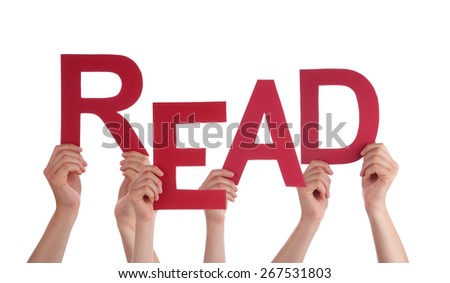 Many Caucasian People And Hands Holding Red Straight Letters Or Characters Building The Isolated English Word Read On White Background