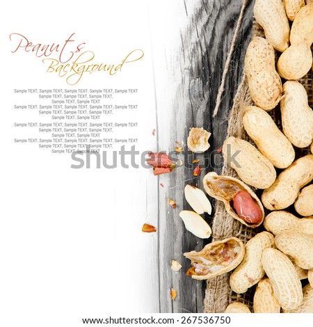 Photo of peanuts on burlap with white space