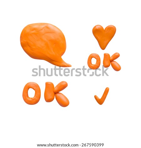 Collection set icon speech bubbles,orange icon, heart, hand made clay plasticine