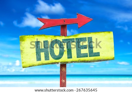 Hotel sign with beach background