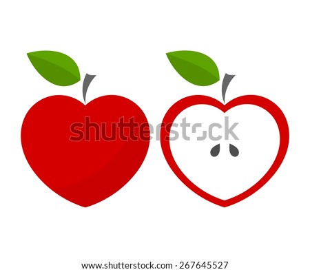 Red heart shaped apples. Vector illustration