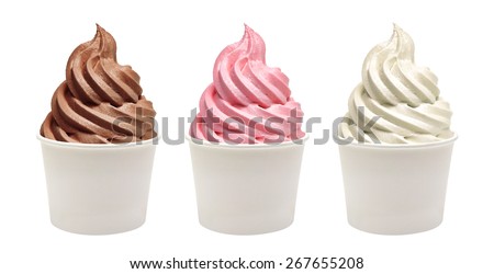 Soft vanilla ice cream with soft strawberry ice cream / soft ice cream in paper cup packaging template mockup collection isolated on white background
