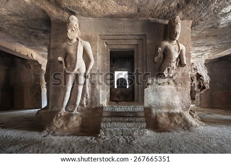 Elephanta Island caves near Mumbai in Maharashtra state, India Royalty-Free Stock Photo #267665351