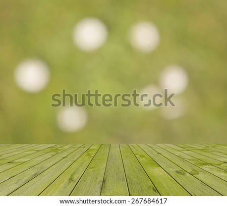 Empty table with blur landscape background, for product display template