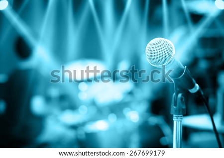 Close up of microphone on musician blurred background