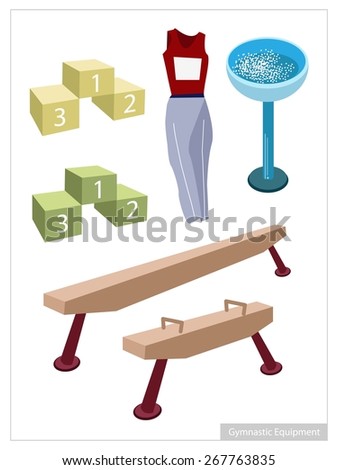 Illustration Coolection of Professional Artistic Gymnastic Equipments and Accessory Isolated on White Background.

