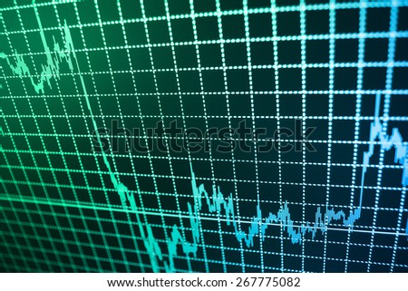 Stock exchange chart graph. Finance business background. Abstract stock martet diagram candlebars trade. Green, blue color. 