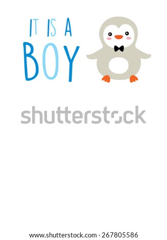 baby penguin boy new arrival announcement card