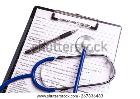 Medical records and Stethoscope , ready for reciving the patient for examination and admitting