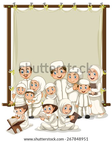 Muslim family and wooden frame