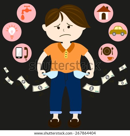 Men are feeling sad and worry about the money in his pocket that out quickly with utilities such as water, electricity, gas, telephone, home and food.