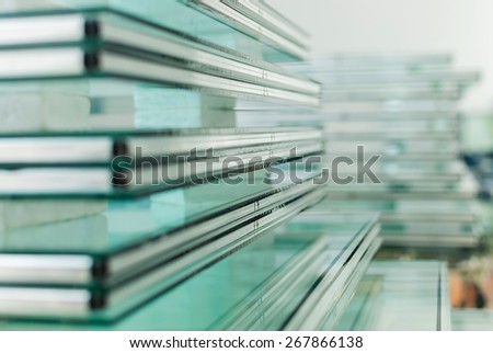Glass Panels for PVC Windows and Doors Manufacturing, tempered float glass panels Royalty-Free Stock Photo #267866138