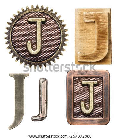 Alphabet made of wood and metal. Letter J