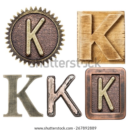 Alphabet made of wood and metal. Letter K