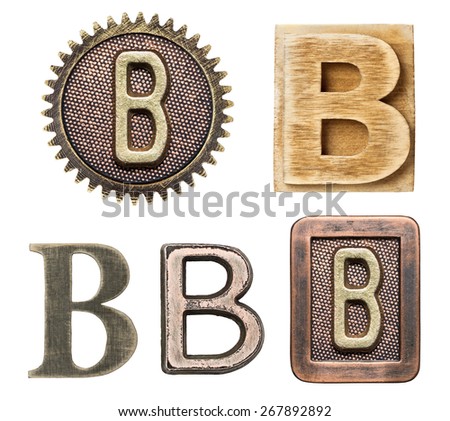 Alphabet made of wood and metal. Letter B