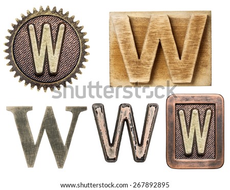 Alphabet made of wood and metal. Letter W