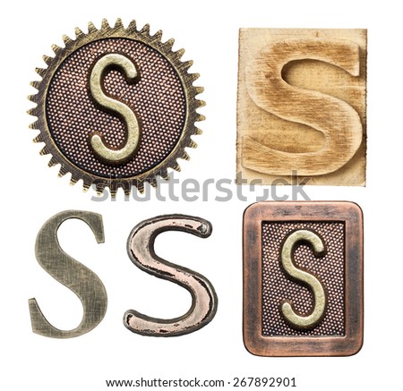 Alphabet made of wood and metal. Letter S