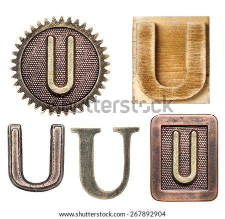 Alphabet made of wood and metal. Letter U
