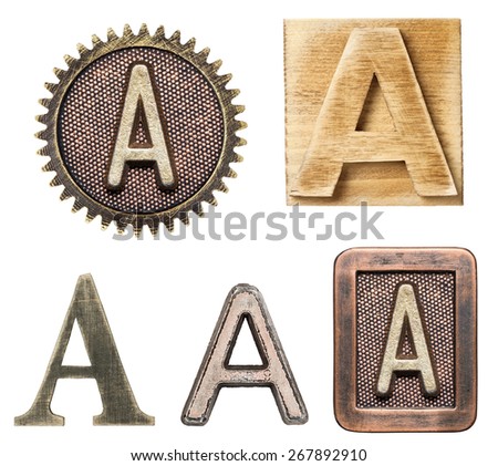 Alphabet made of wood and metal. Letter A