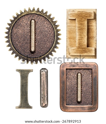 Alphabet made of wood and metal. Letter I