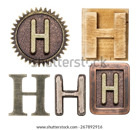 Alphabet made of wood and metal. Letter H