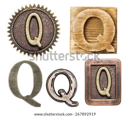Alphabet made of wood and metal. Letter Q
