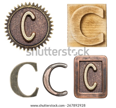 Alphabet made of wood and metal. Letter C