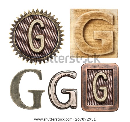 Alphabet made of wood and metal. Letter G