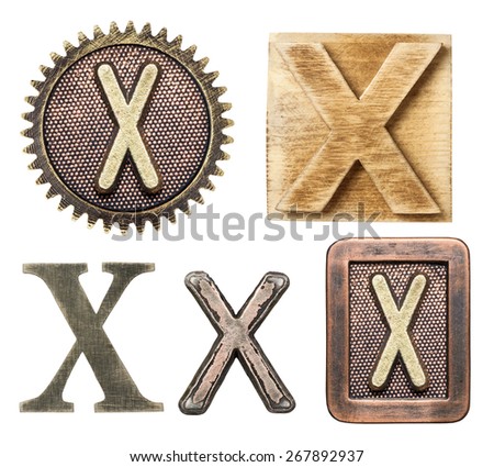 Alphabet made of wood and metal. Letter X