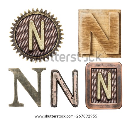 Alphabet made of wood and metal. Letter N