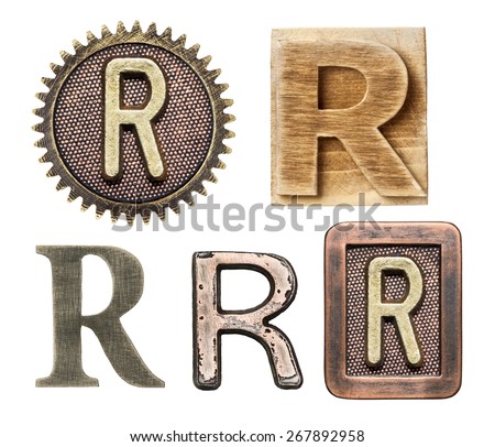 Alphabet made of wood and metal. Letter R