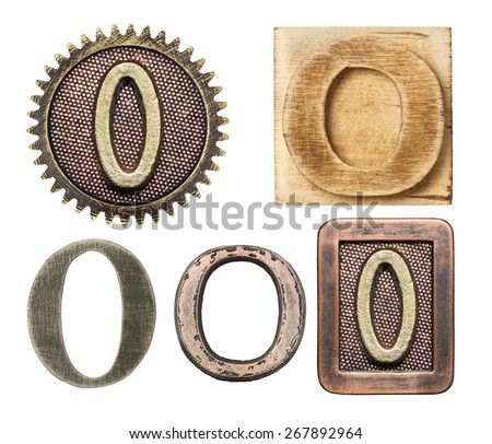 Alphabet made of wood and metal. Letter O